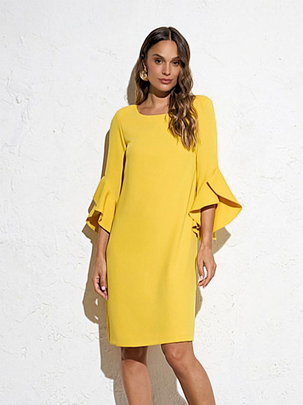 Vestido amarillo mangas acampanadas - Banes Moda Tienda Ropa Ramallosa Nigrán