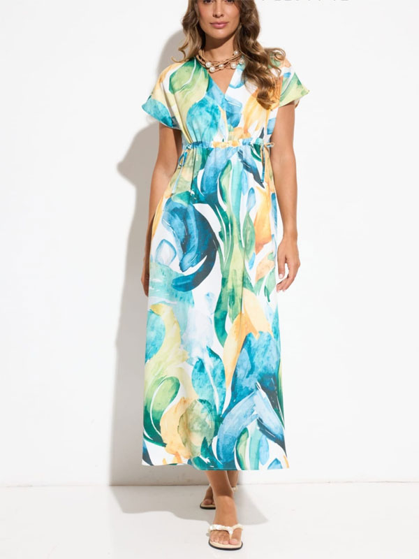 Vestido largo acuarela azul verde - Banes Moda Tienda Ropa Ramallosa Nigrán